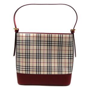 Burberry checked tote bag beige wine red canvas leather